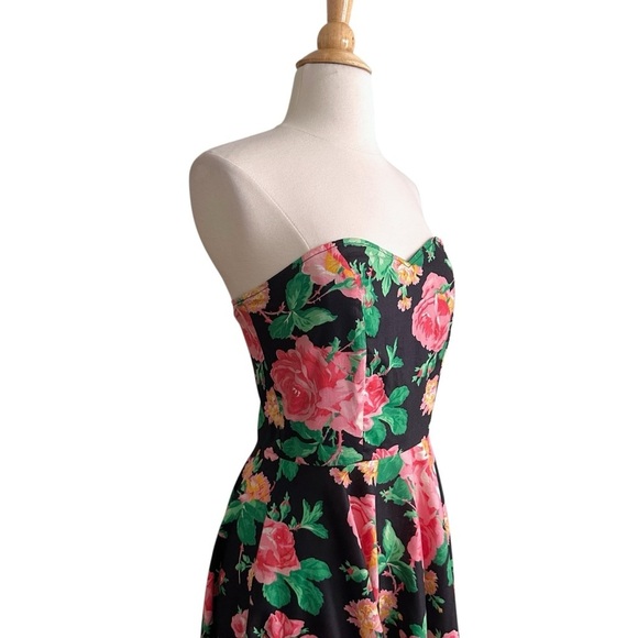 HOLLY SHARP Vintage 80s Floral Strapless MIDI Dress Full Circle Skirt Size Small - Picture 6 of 14